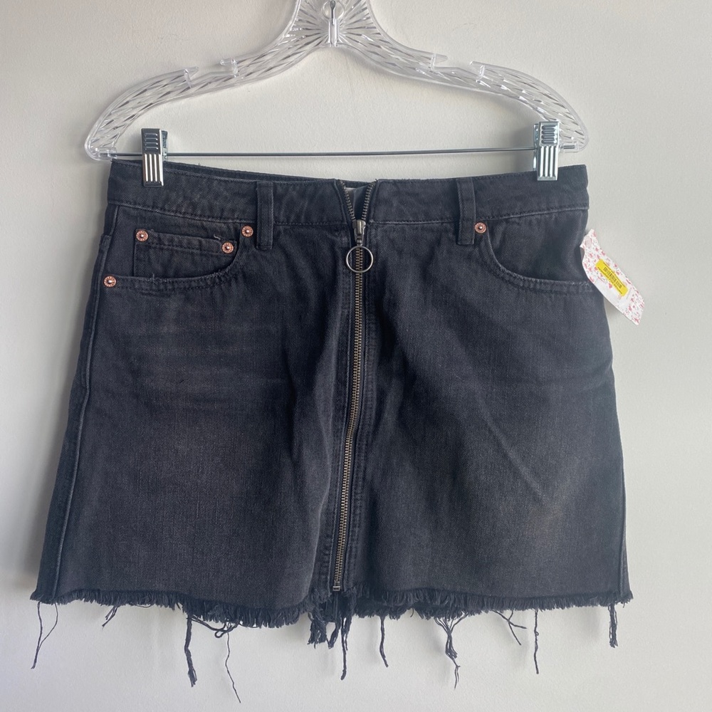 Free People Black denim zip-up skirt